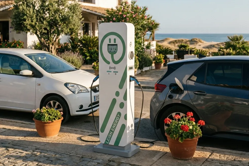 Cargador de coche eléctrico en restaurante de Cádiz