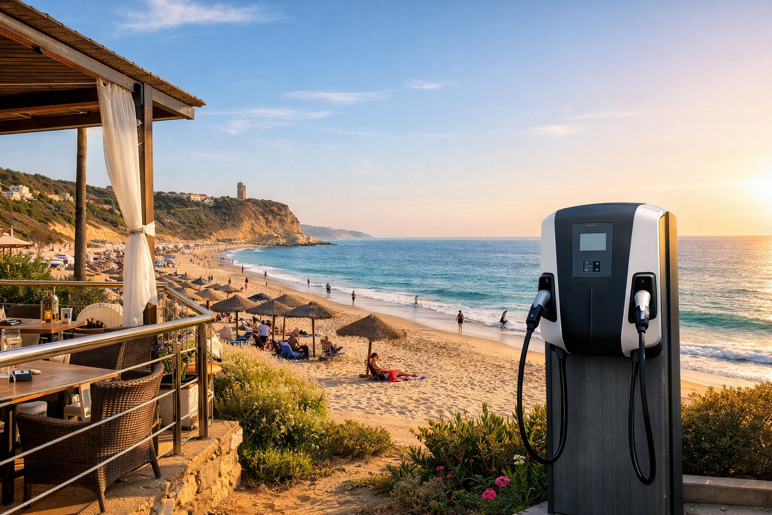 Restaurante con vistas a La Barrosa y punto de recarga